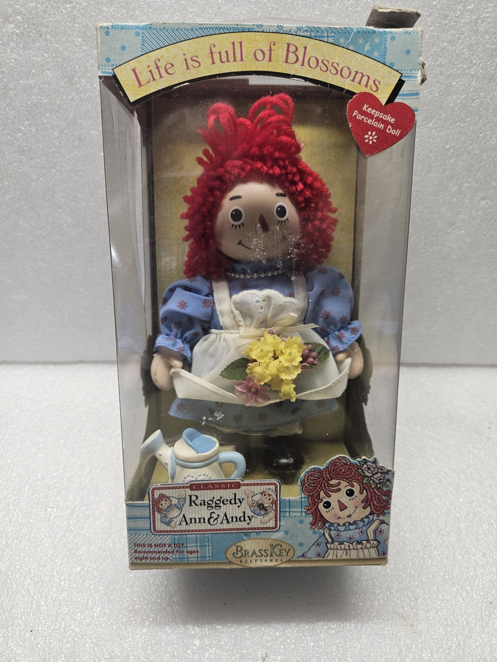 Raggedy Ann Porcelain Doll Keepsake - Red Hair, Blue Dress
